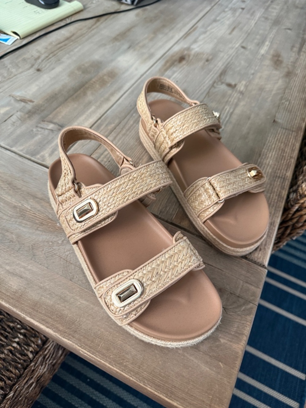NEW ALDO Woven Strap Neutral Espadrille Sandals - Beige
